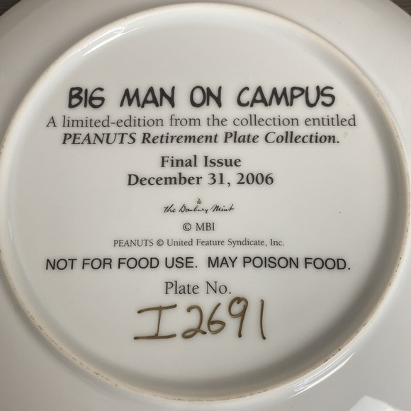 Peanuts Magical Moments Danbury Mint Big Man On Campus Plate 8" Retired 2006 - Picture 4 of 7